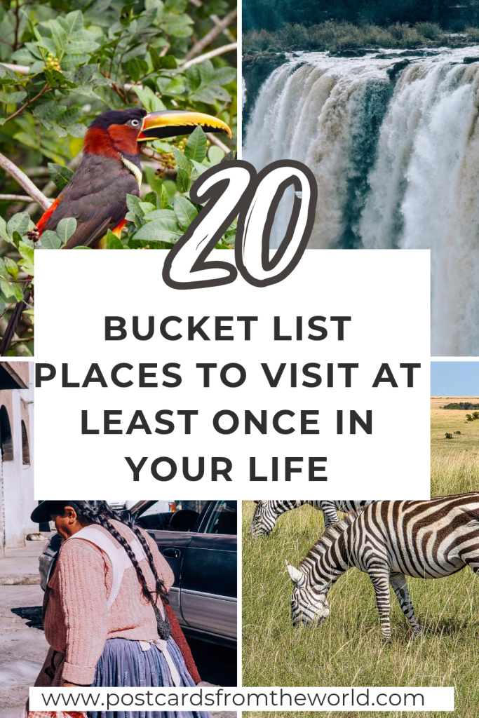 Bucket list travel destinations to visit at least once — pin graphic.