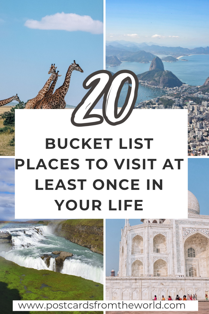 Bucket list travel destinations to visit at least once — pin graphic.