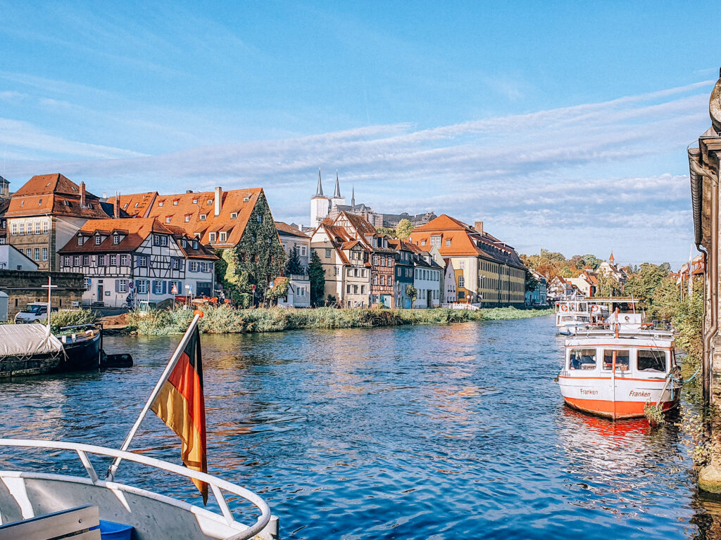 boats on river in bamberg germany