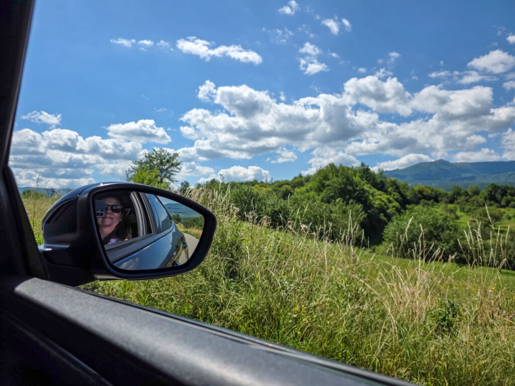 photo from the inside of the car with a mirror